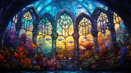 A painting of a fantasy underwater world - obrazy, fototapety, plakaty
