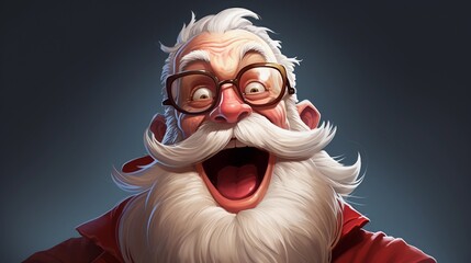 Ein lustiger Weihnachtsmann mit Brille der lacht.