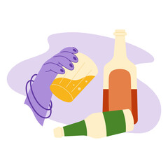 Alcohol addiction concept. Cartoon flat vector illustration