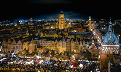 christmas market in Gdansk at night from above