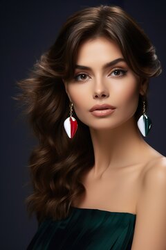  Female model, Italy flag fashion concept, modern, beautiful professional photography