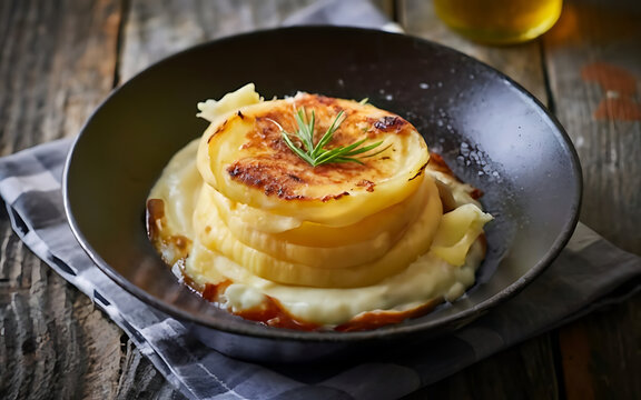 Capture the essence of Dauphinoise Potatoes in a mouthwatering food photography shot Generative AI