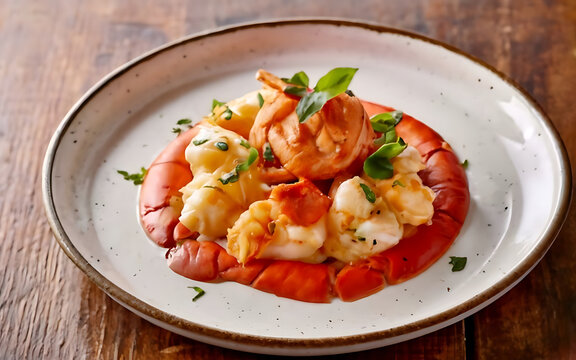 Capture the essence of Lobster Newburg in a mouthwatering food photography shot Generative AI