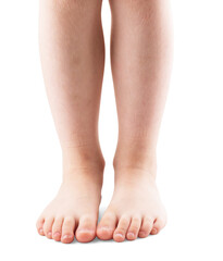 Childrens feet on a white background
