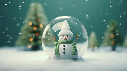 Kleiner süßer Schneemann in einer Glaskugel.