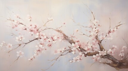 a gentle breeze scatters delicate cherry blossoms, creating a poetic and ephemeral floral art piece on a blank canvas. - obrazy, fototapety, plakaty