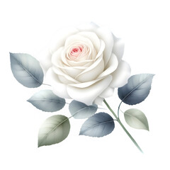 white rose watercolor flower isolated icon, vector illustration on transparent background. Beautiful blossom gift birthday, holidays, anniversary celebration, elegant detailed rose blooming