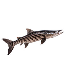 side view of  Sturgeon swimming isolated on a white transparent background 