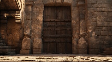 A weather-worn wooden door nestled within the ruins of a medieval abbey, hinting at centuries of history within.