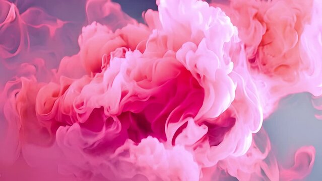 Swirling pink pastel clouds with blue background. Acrylic colors and ink in water. Abstract background, Cloud of silky ink in water on white isolated background, Ink drop in water, pink ink splash 