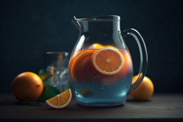 Colorful glass jug on dark background. 3d render illustration.