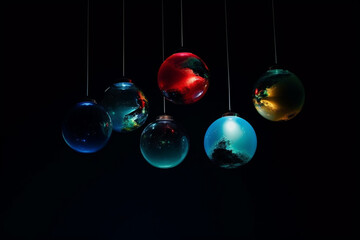Colorful christmas balls on black background, Christmas and New Year concept