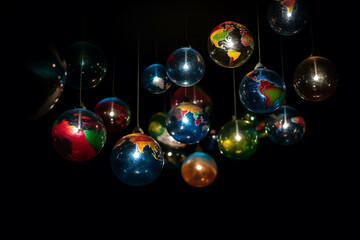 Colorful christmas balls on black background, Christmas and New Year concept