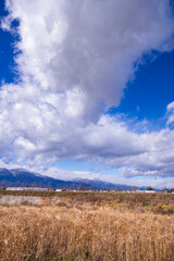 冠雪した山岳と自然風景