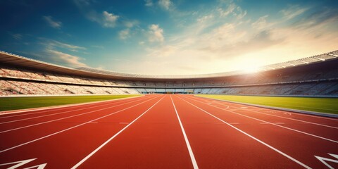 Miles of running track with stadium background 