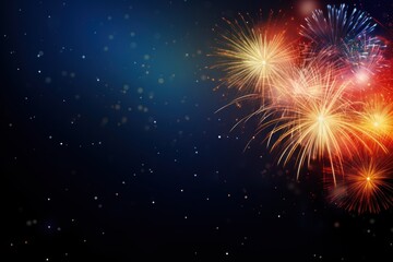 Fototapeta na wymiar New Year Firework Celebration With Blue Night Sky