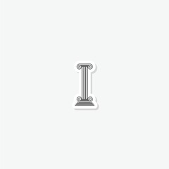 Ancient column and Greek pillar icon sticker isolated on gray background