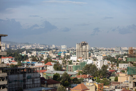 High angle view of Addis Ababa, capital city of Ethiopia.