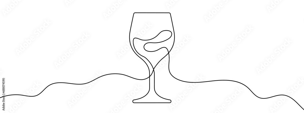 Wall mural Continuous line drawing of wine glass. Single line wine glass icon.