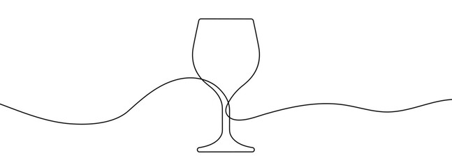 Continuous line drawing of wine glass. Single line wine glass icon.