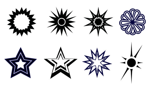 Minimalist silhouette stars icon, twinkle star shape symbols. Modern geometric elements, shining star icons, abstract sparkle black silhouettes symbol .Star icon Template. Stars line art icon. Sparkle
