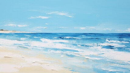粗いタッチの夏のビーチの油絵_3