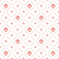 Seamless vector pattern. Modern geometric ornament with pink royal lilies. Classic background