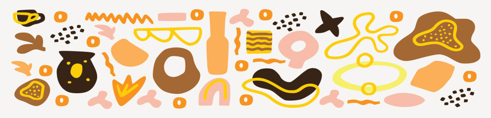 Big set of Hand drawn various colorful shapes and doodle objects. Abstract contemporary modern trendy vector illustration. All elements are isolated