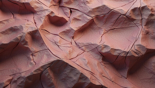 pink volumetric rock texture with cracks, background, wallpaper. Wall decoration with sandstone and granite stone slabs