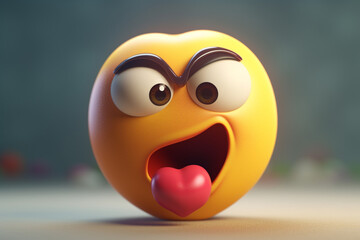 Emoticon with angry expression on white background. 3d illustration