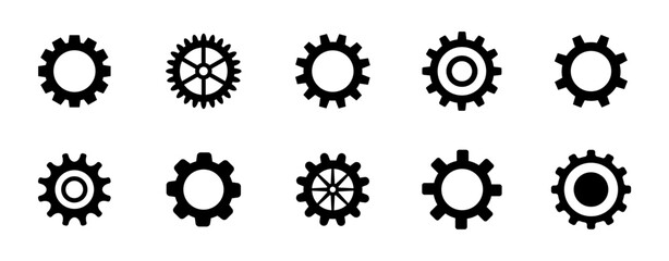 Black gear set. Gear setting vector icon. 