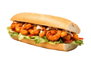 Delicious Shrimp Po Boy Sandwich Isolated on a Transparent Background 