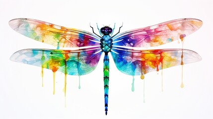 Obraz na płótnie Canvas a graceful and colorful representation of a dragonfly, its transparent wings and agile flight captured in vibrant hues on a white background, symbolizing freedom and lightness.