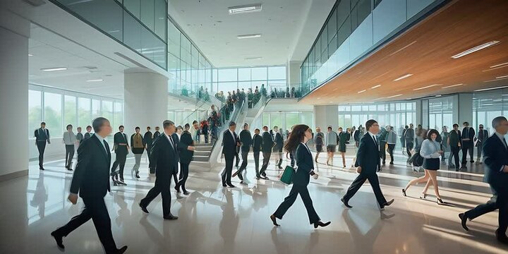 Capturing the Dynamic Energy: Rapid Movement in a Bright Office Lobby. Generative AI