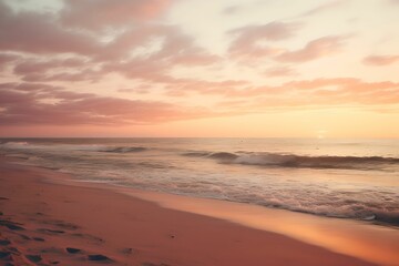 Fototapeta na wymiar Sunset Beach Tranquility, beach scene, golden sand, warm glow