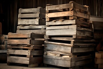 Aged Wooden Crates Stack, weathered, rustic setting, vintage, vintage