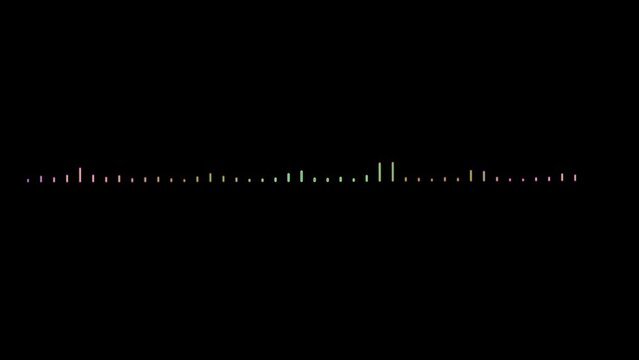Animation white audio frequency waveform spectrum. Abstract White on black sound waves background.