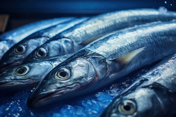 Fototapeta premium Food ice background closeup market seafood raw catch sea fish fresh