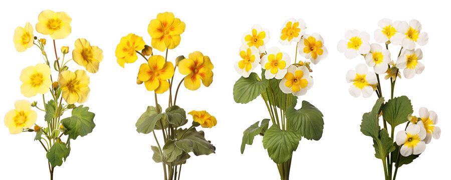Yellow primrose, spring flowers, isolated or white background