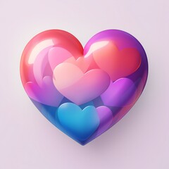multicolor 3d heart with flowing hearts inside isolated on white background.