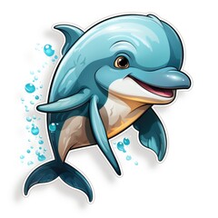 Obraz premium A cartoon dolphin with bubbles coming out of its mouth.