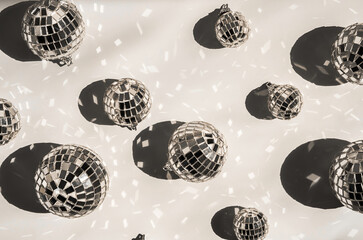 Shined disco balls ornament. Celebrations event background.