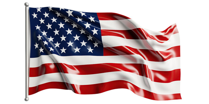 United States flag waving on white background