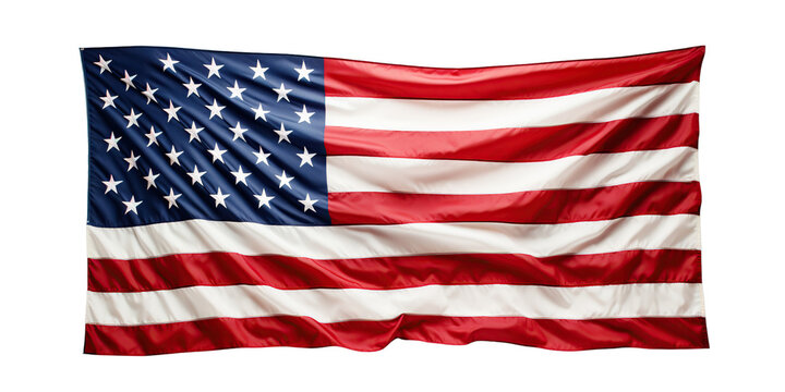 United States flag waving on white background