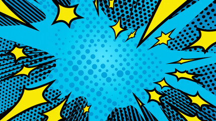 Fototapeta na wymiar Dynamic Pop Art Explosion: Retro Comic Background with Lightning Blast and Halftone Dots - Action-packed Vector Illustration for Graphic Design and Vibrant Retro Projects.