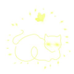 background with cat, flowers and butterflies