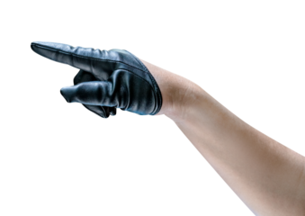 Hand in black leather glove isolated