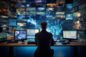 Journalists attending a virtual press conference via video conferencing, Online press room with diverse reporters connecting remotely, Highlight the virtual interaction and connectivity