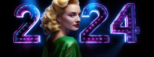 2024 New Years Looking At Glowing Anniversary Background Generative AI