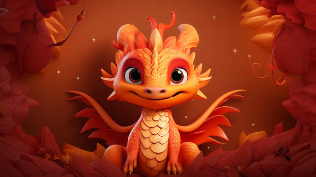 A cute small red dragon chinese new year zodiac background